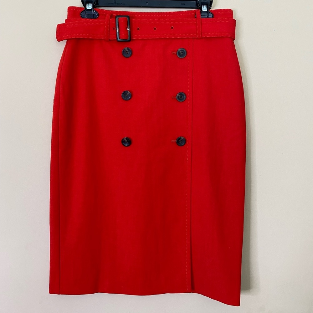 New Ann Taylor Red Double-Breasted Pencil Skirt with Belt